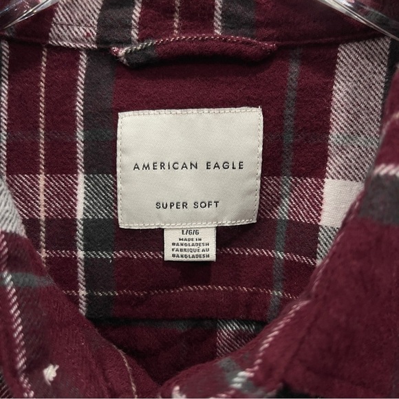 American Eagle Super Soft Long Sleeve Plaid Shirt Red - Picture 3 of 8